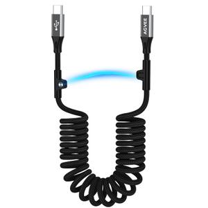 AGVEE 3ft Coiled Short USB-C to USB-C Charging Cable [USB-IF Certified] 60W PD Fast Charger Cord in Car for iPhone 17/16/15 CarPlay, Galaxy S25 S24 S23 S22 S21 S10, Google Pixel, Dark Gray