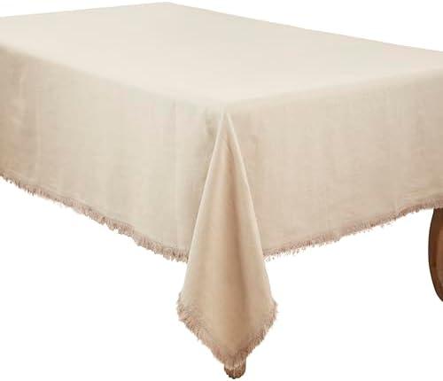 Stonewashed Linen Fringed Tablecloth, 9'x12', Natural