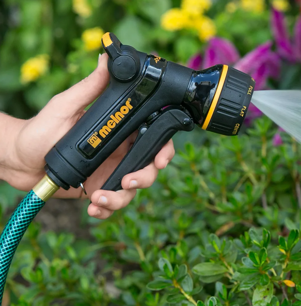 Melnor XT Metal Garden Hose Nozzle; Front Trigger with Flow Control; 8 Watering Patterns; 100% Metal Body with Fully Rubberized Slip Resistant Grip