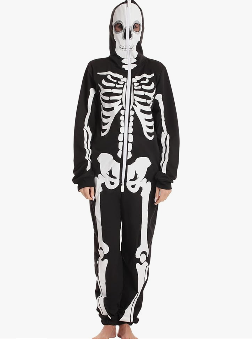 Just Love Skeleton Onesie Halloween Costumes for Women Adult - Comfortable Fleece Fabric with Cozy Hooded M