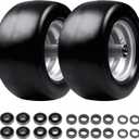 11x6.00-5 Lawn Mower Tires Flat Free 2 Pack, Zero Turn Lawn Mower Solid Smooth Rubber Front Tires, with 3/4" or 5/8" & 1/2" Precision Bearings and 6"-6.4"-7.2"-8" Centered Hub, Silver