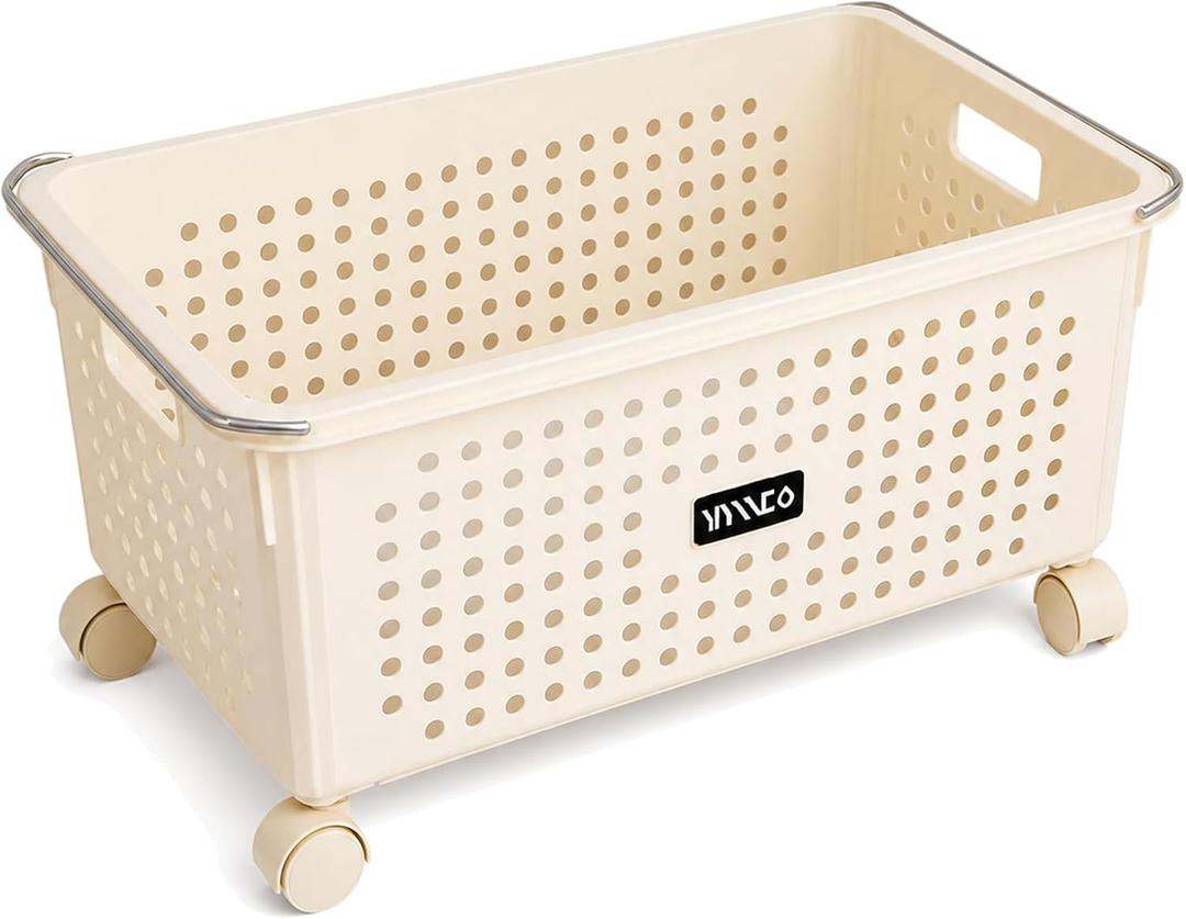 Wheeled Laundry Basket, 80L Large Capacity Dirty Clothes Basket, Breathable Clothing Storage Box, Suitable for Bedroom, Bathroom & Laundry Room, medium size