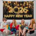 Katchon, Xtralarge Happy New Year Banner - 72x44 Inch | Happy New Year 2026 Banner for New Years Decorations 2026 | NYE Backdrop for New Years Eve Party Supplies 2026 | NYE Decorations 2026 (Gold and Black Clock)