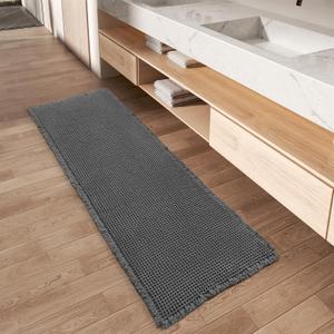 Upgraded Waffle Runner Rug Super Absorbent Non Slip Bath Mats for Bathroom Machine Washable Bathroom Runner Rug with Tassels, Ideal for Hallway Bedroom Laundry Room, Dark Grey, 2' x 5',(24" x 60")