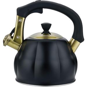 Stainless Steel Tea Kettle for Stove Top Teakettles Stovetop Whistling with Heat Proof Ergonomic Handle 2.5 Quart (Black)