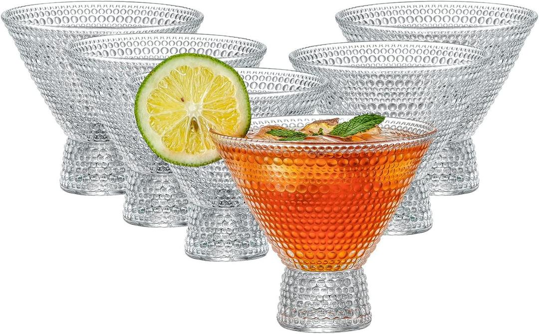 PTSTING Martini Glasses (Set of 6) Vintage Cocktail Glasses Bar Glasses (7.8oz) for Martini,Cocktail,Margarita,Cosmopolitan for Manhattan, Brandy (Transparent)