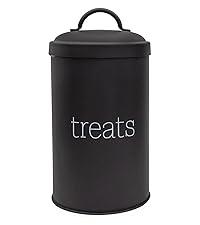AuldHome Design Enamelware Dog Treat Jar (Black), Large Modern Farmhouse Pet Treats Container
