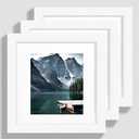 6x6 White Picture Frames set of 3, Made of Wooden and Real Glass Square Photo frame - Displays 4x4 Picture With Mat or 6 x 6 Without Mat, Desktop & Wall Collage Frame set
