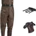 FISHINGSIR Fishing Waders for Men, 2-Ply Nylon/PVC Waterproof Women Chest Wader with Boots, Bootfoot Hunting Waders (M07/W09, Brown)