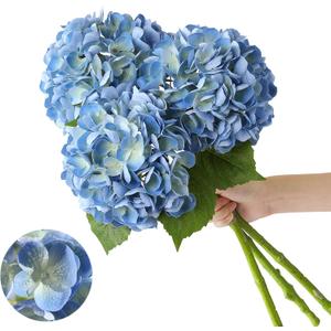 3 Pcs Real Touch Hydrangea Artificial Flowers 22.5" Lifelike Latex Blue Hydrangeas Fake Hydrangeas for Home Decor Party Wedding Bouquets Table Centerpieces Floral Arrangements Indoor Outdoor Decor