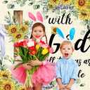 Spring Easter Backdrop Sunflower Jesus Cross Background with God All Things are Possible Banner Easter Christian Decorations for Home Office Photo Prop Booth (8x6FT)
