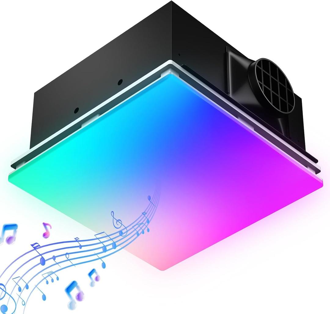 BSEED Wifi Smart Bathroom Exhaust Fan with Light, Bluetooth Speaker & Humidity Sensor, 230 CFM 1.5 Sone, 7 RGB Modes & 3CCT Adjustable Light & Nightlight, Music Sync, App/Remote Control, Easy Install