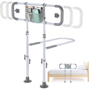 Bed Rails for Elderly Adults Safety, Sturdy Beds Assist Rail for Seniors; Adjustable Beds Rail Stable Bed Cane Guard with Extended Handle Bar - Fit King Queen Full Twin Bed