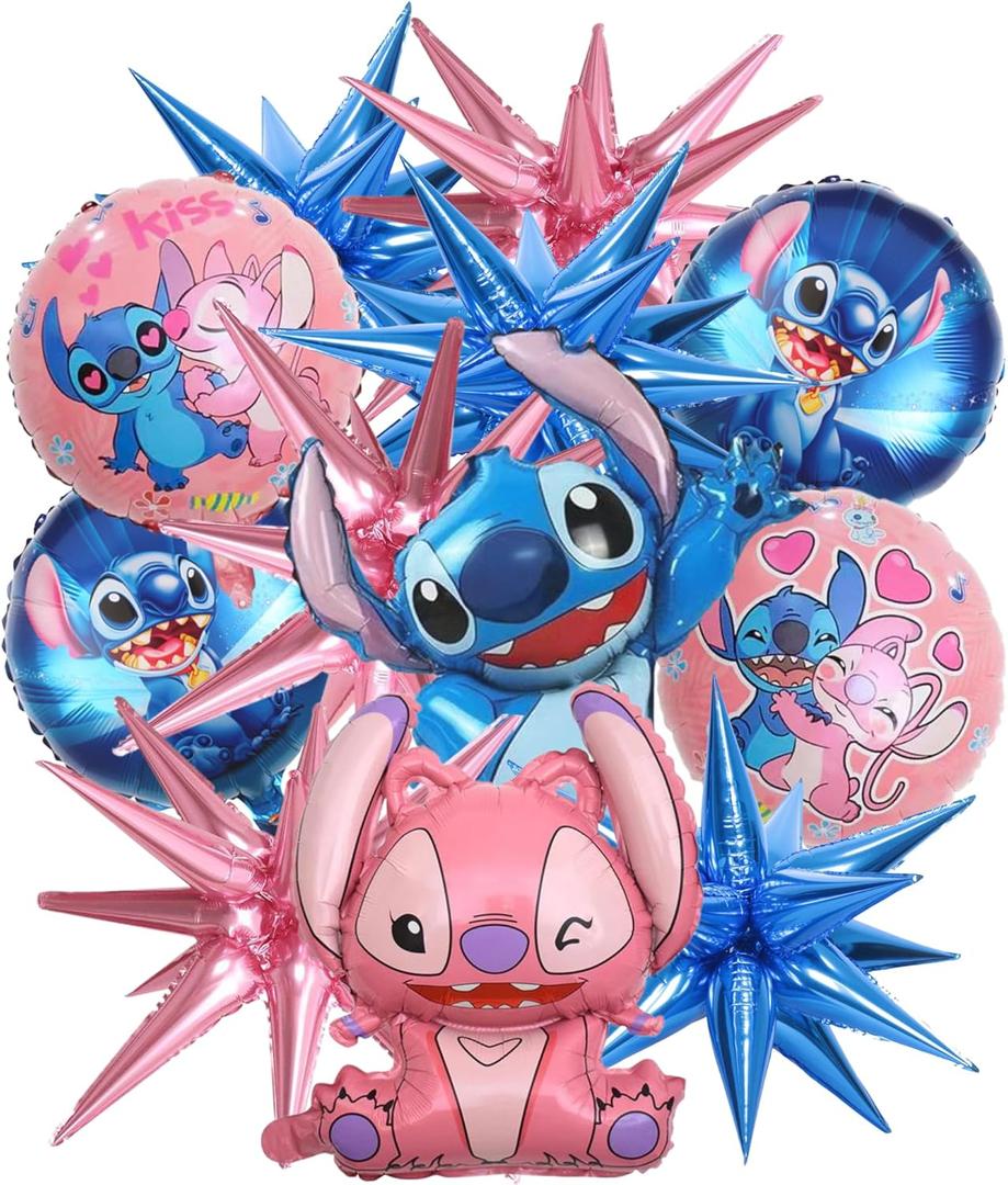 12PCS Cartoon Foil Balloons 18" and 26" Blue and Pink Birthday Party Decorations Aluminum Foil 6PCS Pink Foil and 6PCS Blue Foil Balloons for Birthday Party Dcor