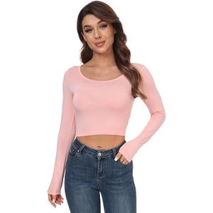 Crop Tops for Women Lightweight Long Sleeve Scoop Neck Basic Slim Fit Workout Shirts S