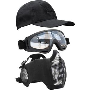 Airsoft Mask with Goggles, Foldable Half Face Airsoft Mesh Mask with Ear Protection for Paintball Shooting Cosplay CS Game