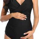 SUMMERSUNSHINE Maternity One Piece Swimwear Front Cross Pregnancy Swimsuit Bathing Suit Maternity Bikini (Large, Black)
