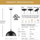 Black Pendant Light Fixtures 2 Pack, 15.7 Inch Large Dome Pendant Lighting Farmhouse Vintage Chandelier for Kitchen Island Dining Room, 15.8" - 2 pack