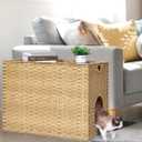 Cat Litter Box Enclosure with Litter Trapping Mat; Handwoven Plastic Rattan Cat House; No Installation Hidden Cat Washroom; Pet Crate for Balcony,Bedroom,Living Room