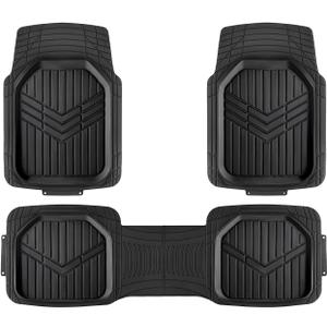 3-Piece All-Weather Heavy Duty, Full Set Rubber Floor Mats for Universal Fit in Cars, SUVs, and Trucks, Black, Trim to Customize