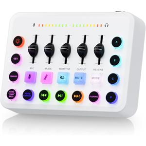 F11 Gaming Audio Mixer, RGB Gamer Set Voice Changer Soundboard, Live Sound Card Audio Inferface for PS5 PC Mobile Streaming Video Content Creation, 3.5mm/XLR Mic Input, 48V Phantom Power, Loopback