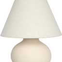 11" Small Table Lamp  Handmade Round Ceramic Cream Base with Off-White Fabric Shade, Dimmable Plug-in Nightstand or Accent Light  Organic Boho Japandi Decor for Bedroom or Small Spaces