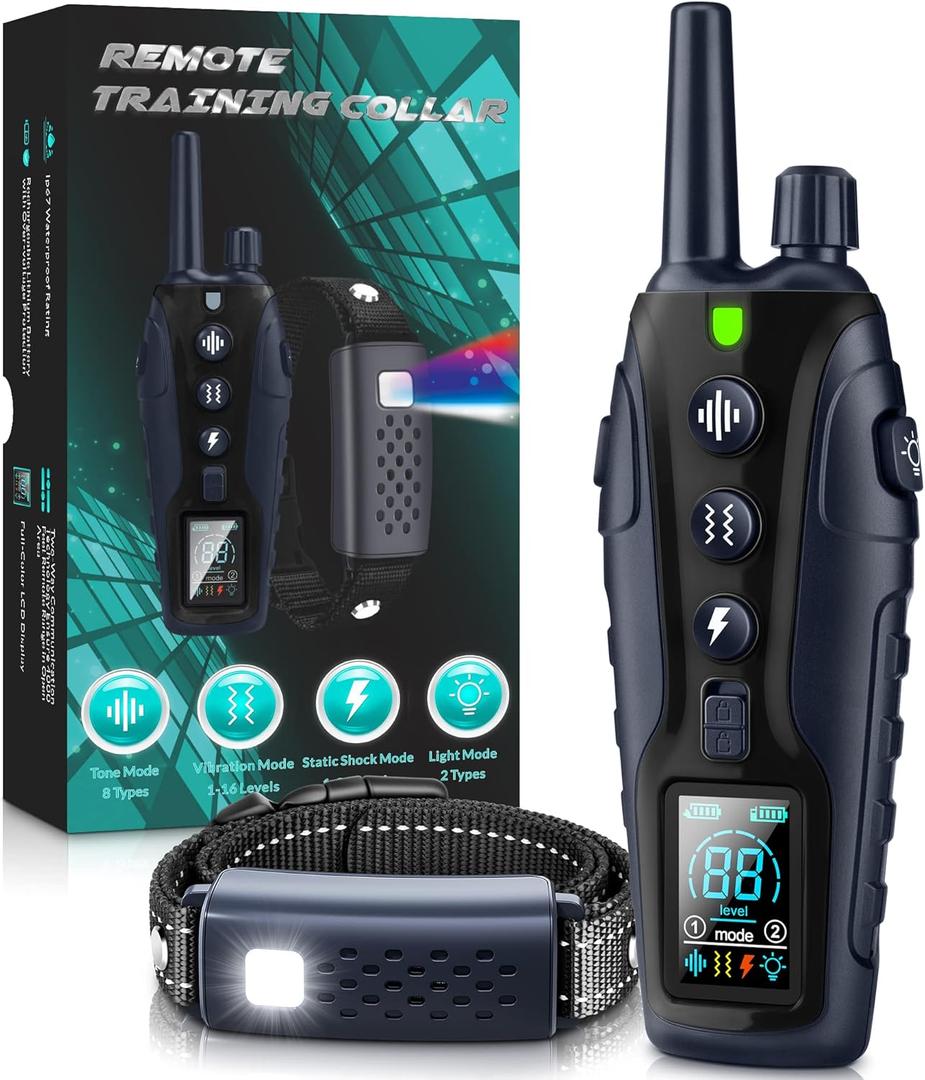 Dog Shock Collar - 4000FT Dog Training Collar with Remote Waterproof e Collar with Flashing Light, Adjustable Pitch Beep(1-8), Vibration(1-16), Safe Shock(1-99), and Keypad Lock (1 Pack, Black)