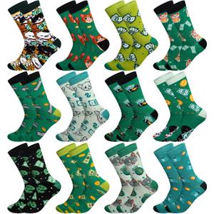 Bonuci 12 Pairs Funny Money Socks for Men Women Novelty Cat Dollar Pattern Crazy Crew Dress Socks for Men Christmas Stock Market Lover Gifts