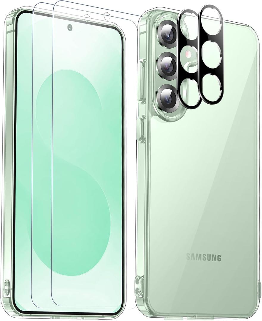 SPIDERCASE Designed for Samsung Galaxy S25 Case, [10 FT Military Grade Drop Protection], 2 Pack [Tempered Glass Screen Protector+Camera Lens Protector] Heavy Duty Shockproof Case,Clear