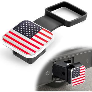 UYYE 2 Inch Rubber Trailer Hitch Cover, American Flag Rubber Hitch Tube Cover Plug Cap, Car Exterior Accessories Fits for Most Vehicles Hitch Receivers, Hitch Cover Tube Plug Cap (Silver-Red)