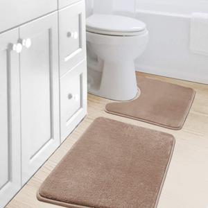 H.VERSAILTEX Bath Mat Memory Foam Bathroom Rug Flannel Velvety Luxury Extra Soft and Absorbent Non Slip Rugs for Bathroom/Bedroom Washable (Curved Set 20"x 32" Plus 20"x 20"U, Taupe)