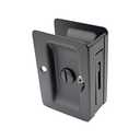 QCAA Premium Quality Solid Brass Rectangular Pocket Sliding Door Pull, Privacy Lock, 3-1/4''X2-1/4'', Matte Black, 1 Pack, Made in Taiwan