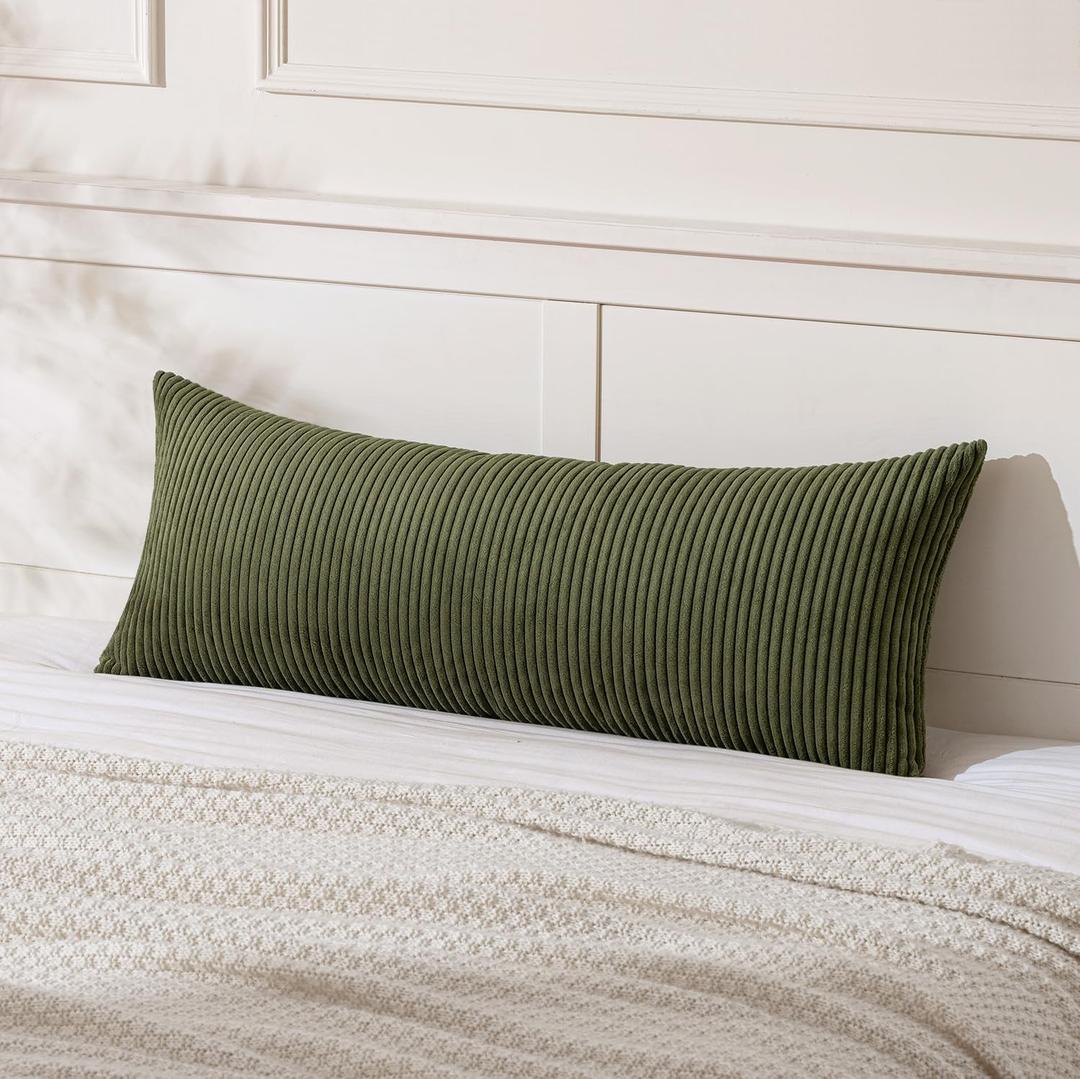 MIULEE Decorative Long Body Lumbar Throw Pillow Cover 14x36 Inch for Bed Couch Bedroom Bench, Soft Corduroy Rectangle Olive Green Pillow Case for Bedroom Living Room Couch (Cover ONLY, Pack of 1)