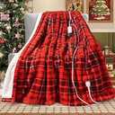 MAXEVE Faux Fur Heated Electric Blanket, 62"x84" Fast Heating Warming Throw Blankets with 8 Heating Levels & 8 Hours Auto Off with Over-Heat Protection & ETL Certified, Plaid Blue