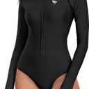 Century Star Long Sleeve Swimsuits for Women Rash Guard UPF 50+ Modest One Piece Surfing Full Coverage Bathing Suit Swimwear (Black, XXL)