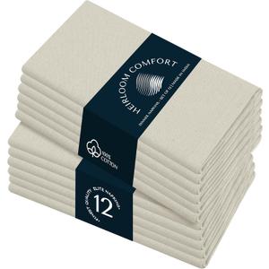 Ivory Cloth Napkins Set of 12-100% Cotton, Absorbent, Reusable, Soft, Washable - Perfect for Spring, Easter, Baby Showers, Formal Dinners, Weddings, Holiday Parties, 17x17 Inch