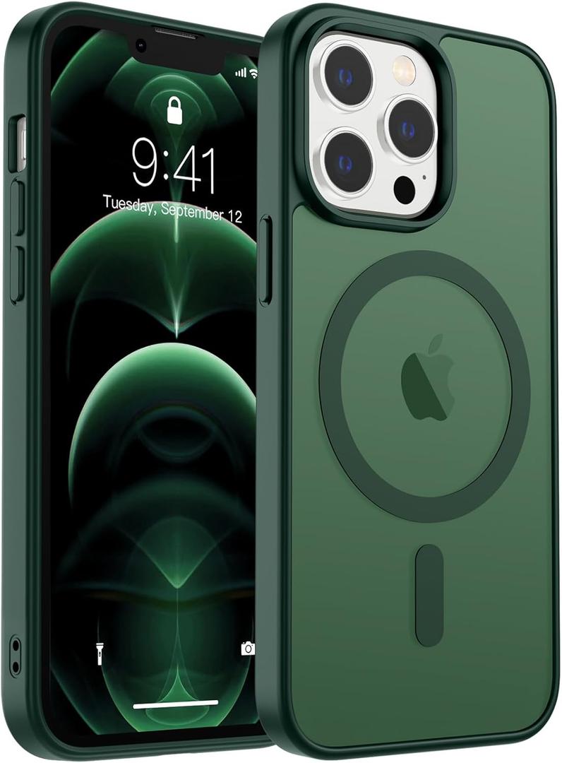 zapica Magnetic for iPhone 12 Pro Max Case, [Compatible with MagSafe] [Military Grade Drop Protection] Translucent Matte Shockproof Anti-Scratch Phone Cover, Forest Green