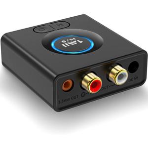 1Mii Bluetooth 5.0 Audio Receiver, Wireless Audio Adapter for Home Stereo Music Streaming System with 3.5 mm RCA, Bass Mode, 12hrs Playtime(Upgraded)