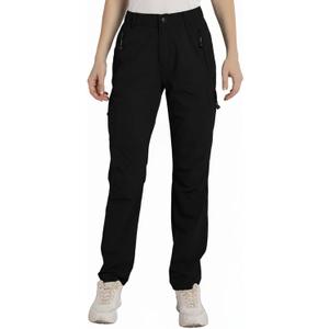 Hiking Pants for Women Lightweight Quick Dry - Water Resistant Cargo Work Pants with 5 Pockets for Camping, Travel & Outdoor (Small, Black)