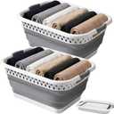 2 Pack Collapsible Laundry Baskets, 11 Gallon 42L Collapsible Laundry Clothes Hamper, Foldable Laundry Hamper with Non-Slip Handles, Portable Space Saving Pop-Up Laundry Hamper Storage Container, 20.8" x 15.3" x 8.6"