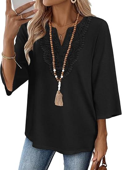 Womens Sleeve Tops Lace V Neck Tops Dressy Casual Ladies Blouses Shirts Fashion Clothing 2026, M