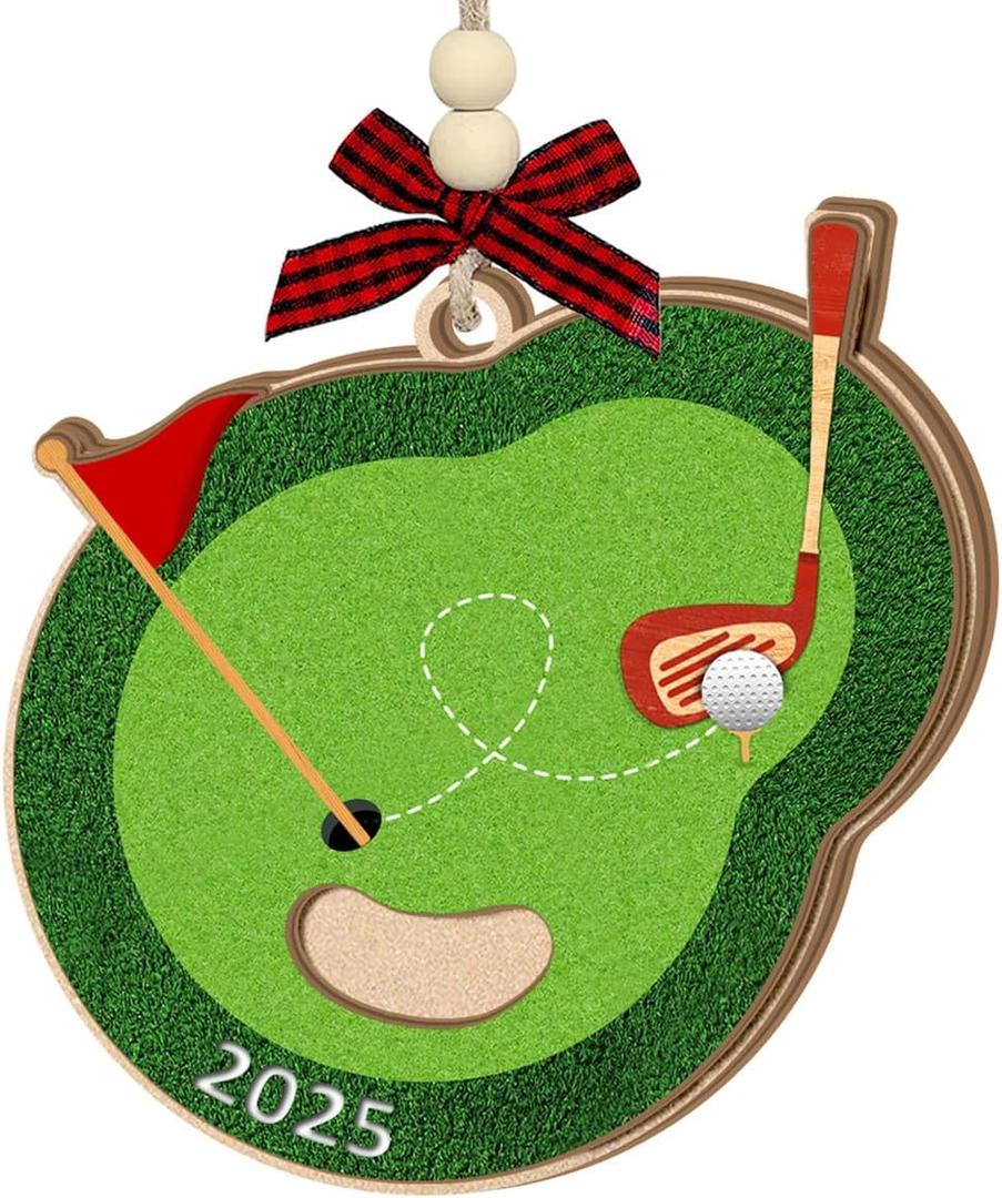 3 x Golf Christmas Ornament 2025 - Sports Gifts for Golfers, Family, Friends, Wooden Christmas Ornaments Tree Decor - Golf Gifts for Men, Dad, Husband, Boss, or Friends, Sports-Themed Holiday Decor
