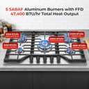 SNDOAS 30 Inch Gas Cooktop, 5 SABAF Burners 47400 BTU Built-in Gas Stove Top with 22000 BTU Triple Ring Wok Burner, Cast Iron Griddle, Stainless Steel Top, NG/LPG Convertible, Knob Control