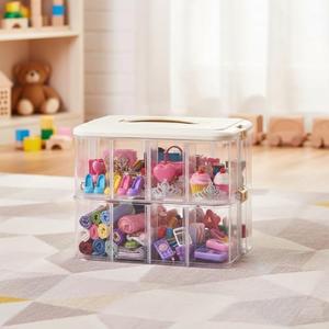 DreamTribe Stackable Classified Multipurpose Portable Organizer- 2-Layer Clear Organizer with Adjustable Compartments for Doll Clothes&Tiny Toys,Stationery, Art Craft,Hair Accessories