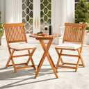 IDZO Heavy Duty 400lbs Capacity Patio Bistro Sets, 3 Piece Outdoor Folding Chairs with Cushions and Round Table, FSC-Certified Acacia Wood, Space-Saving Design for Balcony, Garden and Porch