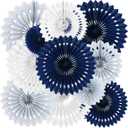 BEISHIDA Blue Gray White Tissue Hanging Honeycomb Round Paper Fans Decoration Set for Graduation Men Boy Birthday Navy Wedding Backdrop Fathers Day Baby Shower Party Supplies(11 Packs)