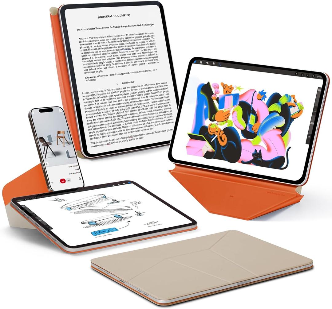 MOFT Dynamic Folio Case for iPad mini 7th A17 Pro 2024 & iPad mini 6th A15 2021, 8.3 Inch Slim Magnetic Stand Case with 20+ Viewing Angles, Auto Wake/Sleep, Ultra Thin, Beach White x Terracotta