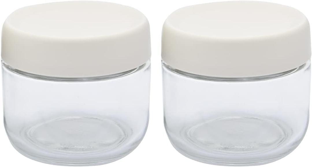 Coffee Canister Travel Jar, Mini Airtight Glass Food Storage Container Holds 220g/280ml, Keep Fresh and Dry for Coffee Bean Nuts Sugar, White Set of 2