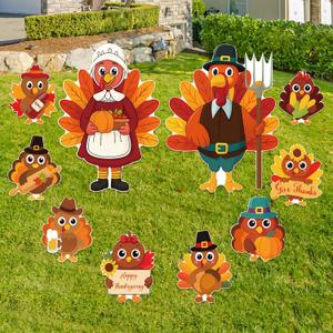 10PCS 20x12Inch Thanksgiving Yard Signs with Stakes Outdoor Turkey Decorations Waterproof Thanksgiving Lawn Decor for Garden Porch Farmhouse Party
