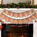 Merry Christmas Burlap Banner and Felt Poinsettia Garland, Pre-strung Christmas Banners Garlands, Xmas Decorations for Home Mantel Office Decorations